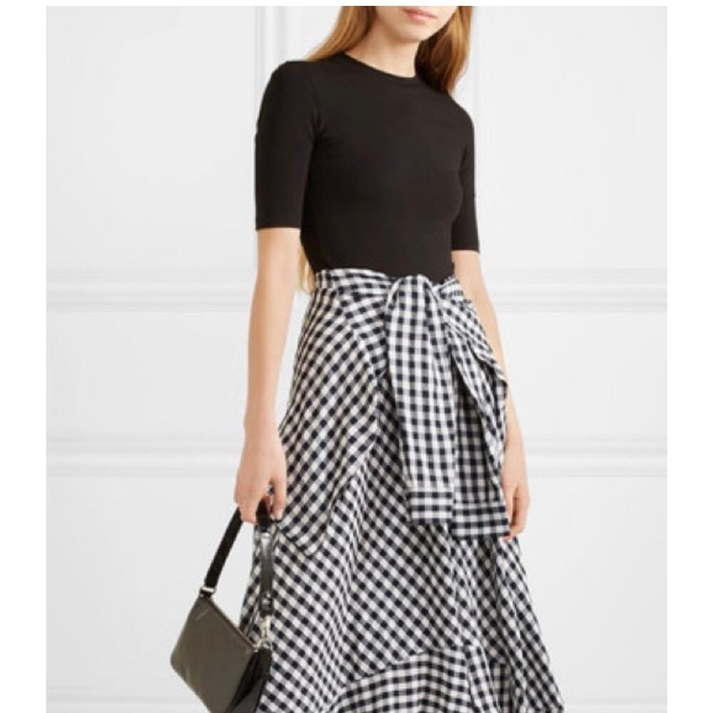 Maje Rapri Black & White Gingham Jersey & Skirt Midi Dress Size US Large (3) - Picture 3 of 12
